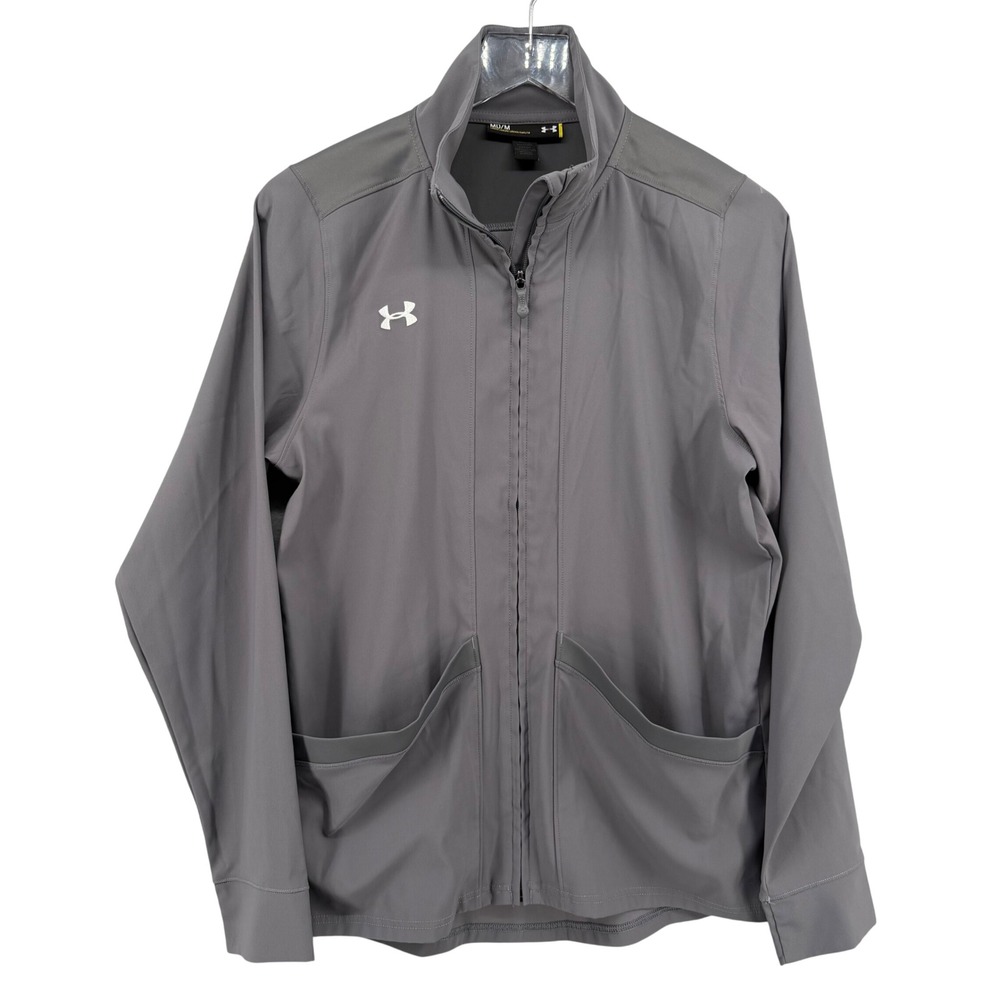 Under Armour Mens Loose Full Zip Track Jacket Gray 1258832-040 Mock Neck MD